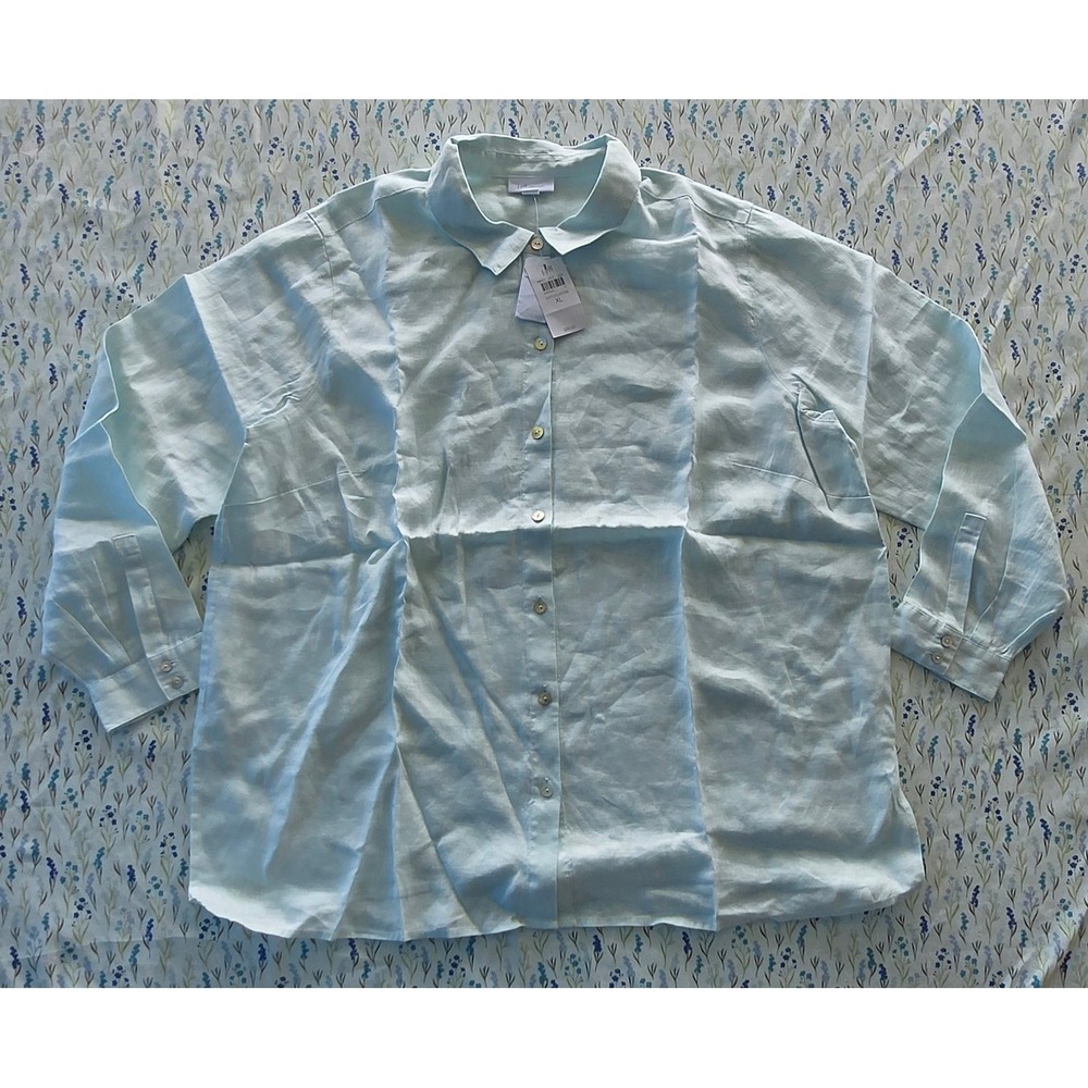 J. Jill Love Linen Button Down Shirt XL Celadon Green Long Sleeve NWT 290111